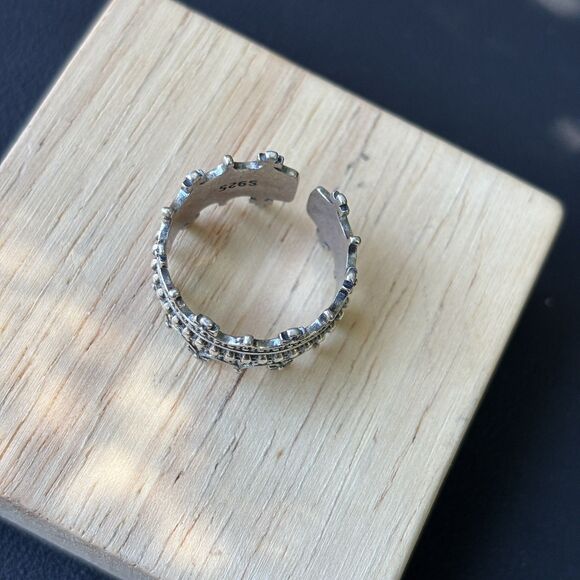 Sterling Silver 925 Crown Wide Band Ring Gothic Medieval Style Adjustable NWOT - Picture 3 of 8